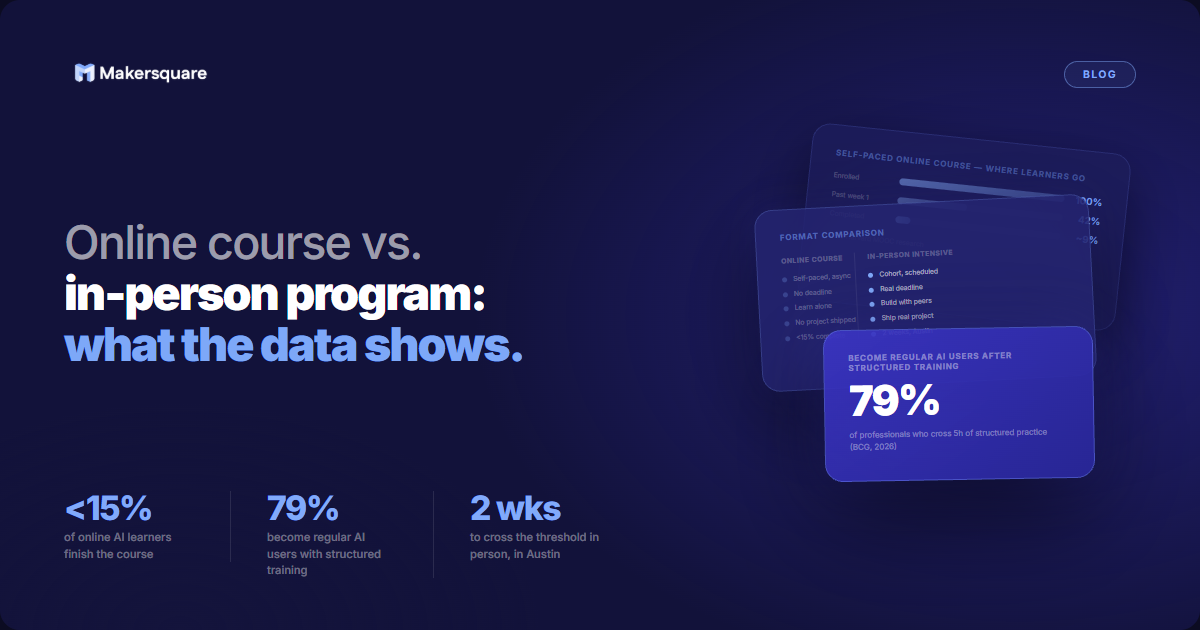 In-person AI program vs. online course: which actually changes your career?