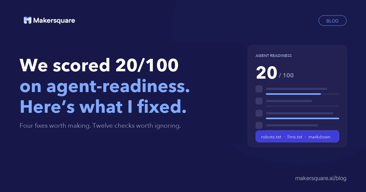 Our site scored 20 out of 100 on agent-readiness. Here&rsquo;s what I actually fixed.