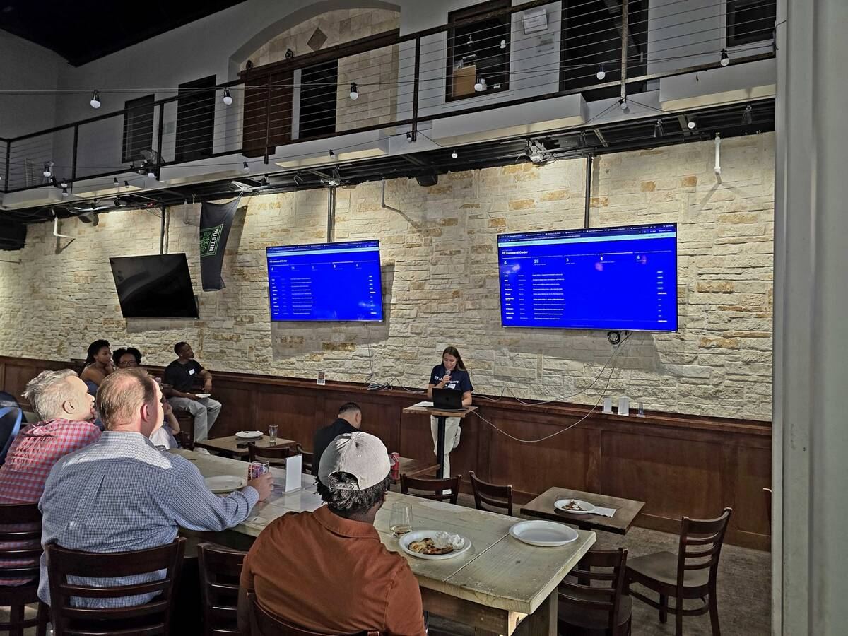 MakerSquare demo night audience at Celis Brewery, Austin